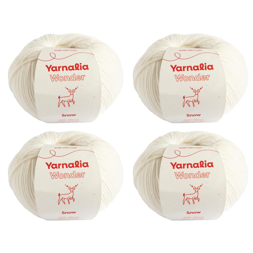 Wonder Yarn DK Weight 4-Pack Superwash Merino Wool Blend - Soft for Sweaters & Accessories - Machine Washable Snow