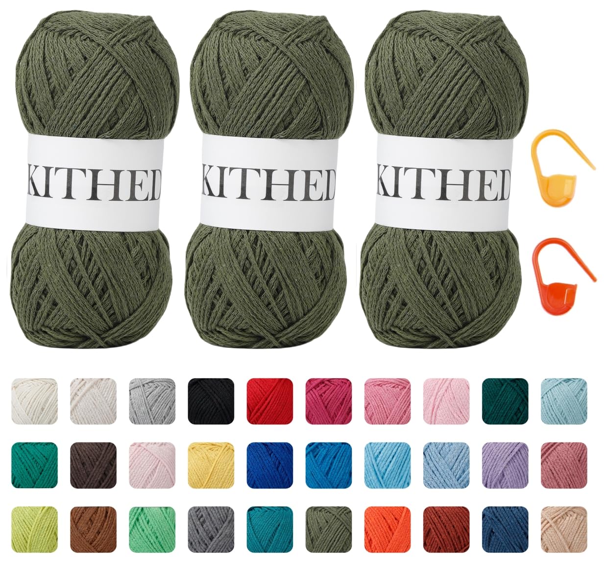 Soft Cotton Yarn, 10.5oz, 526yard, 3 Pack for Crocheting and Knitting (38 Army Green)