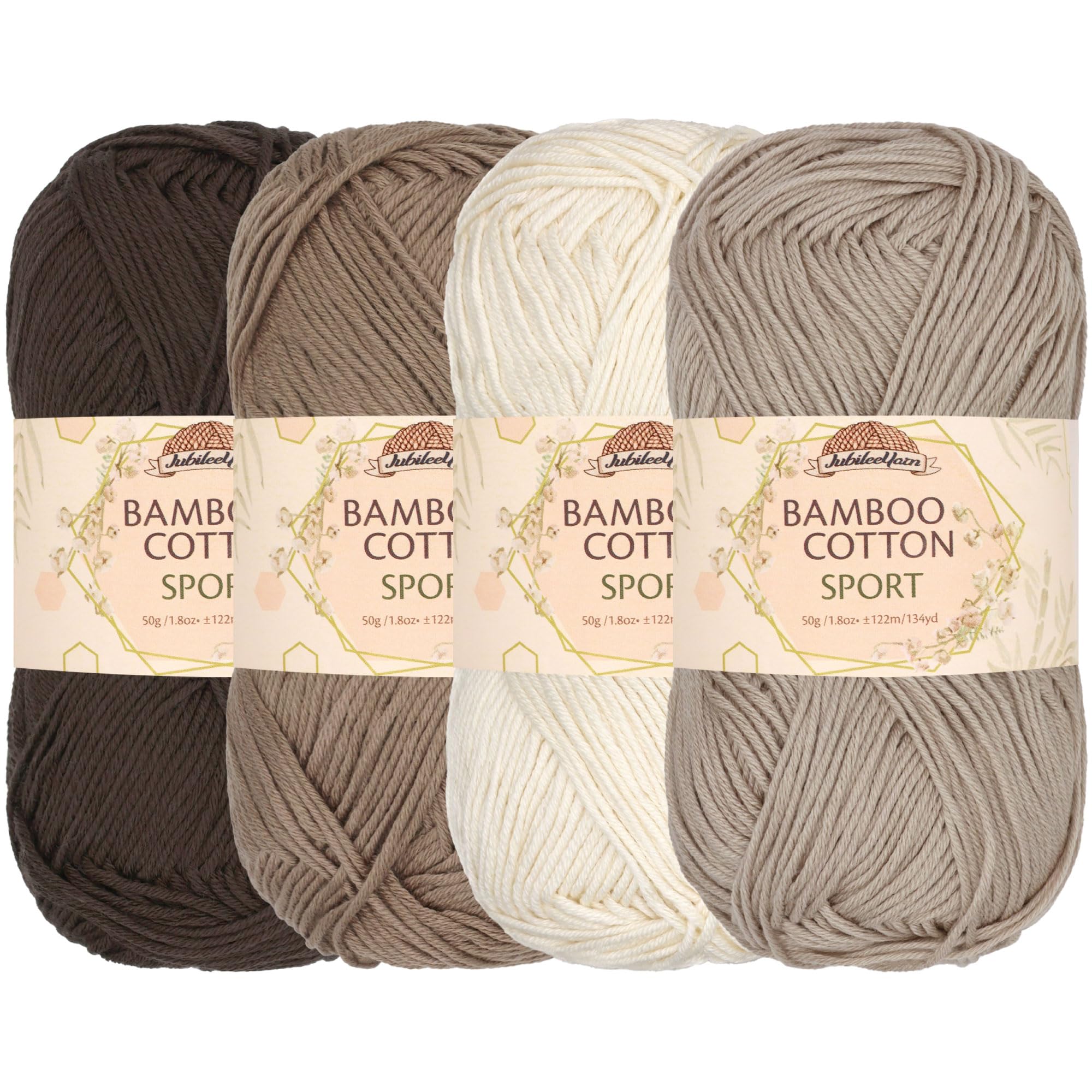 JubileeYarn Bamboo Cotton Sport Yarn - Shades of Brown - Ideal for Crafters and Knitters - 50g/Skein - 4 Skeins
| Jubil